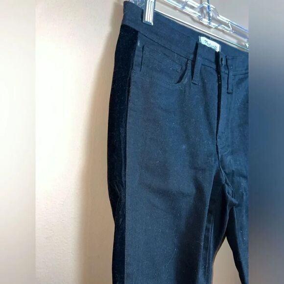 Madewell Black Velvet Tuxedo Stripe 9” High Rise Skinny Jeans Size 26 NWOT - Picture 3 of 12